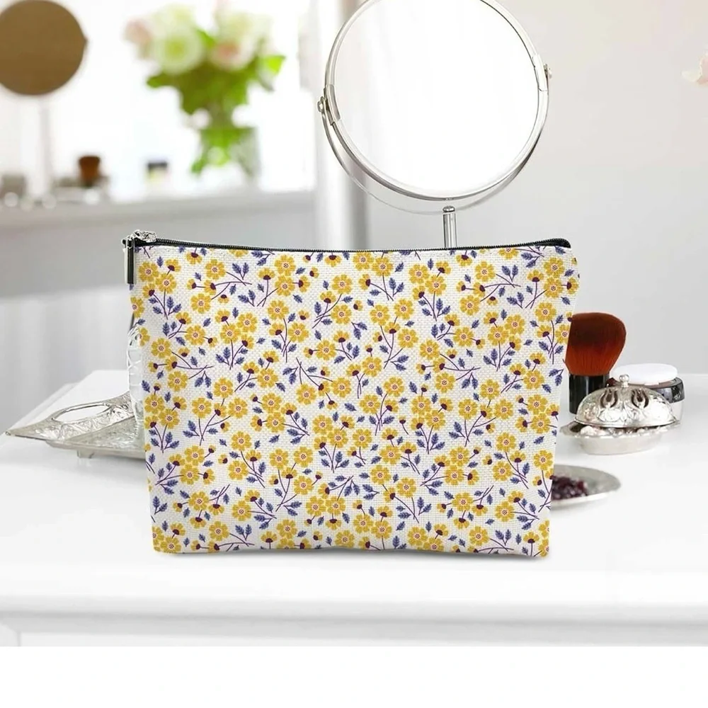 Brand new Floral Yellow & Purple Zip Cosmetic Pouch